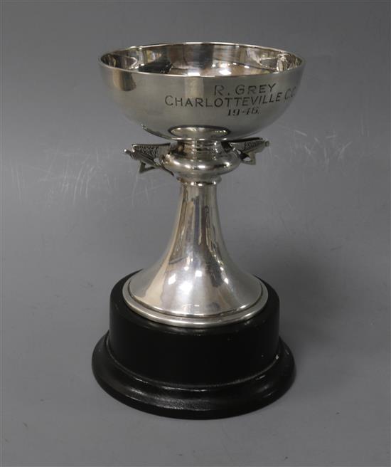 A 1930s Charles Boyton silver trophy cup with later engraved inscription relating to the Charlotteville Cycling Club, 96mm.